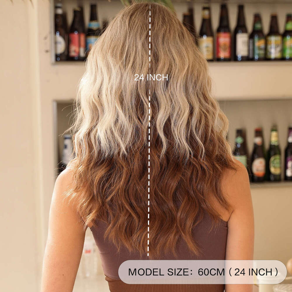 Women's Long Curly Hair, Beige, Dyed Brown, Fashionable Wig, Fluffy Natural Wig Set For Girls