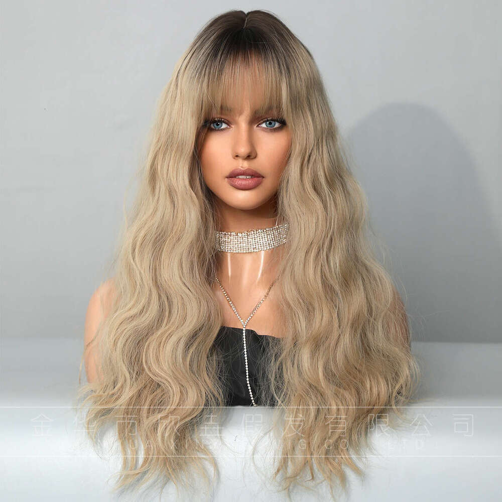 Order Female Wave Long Curled Hair Dark Gold Set Rose Net Ombre Blonde Wig