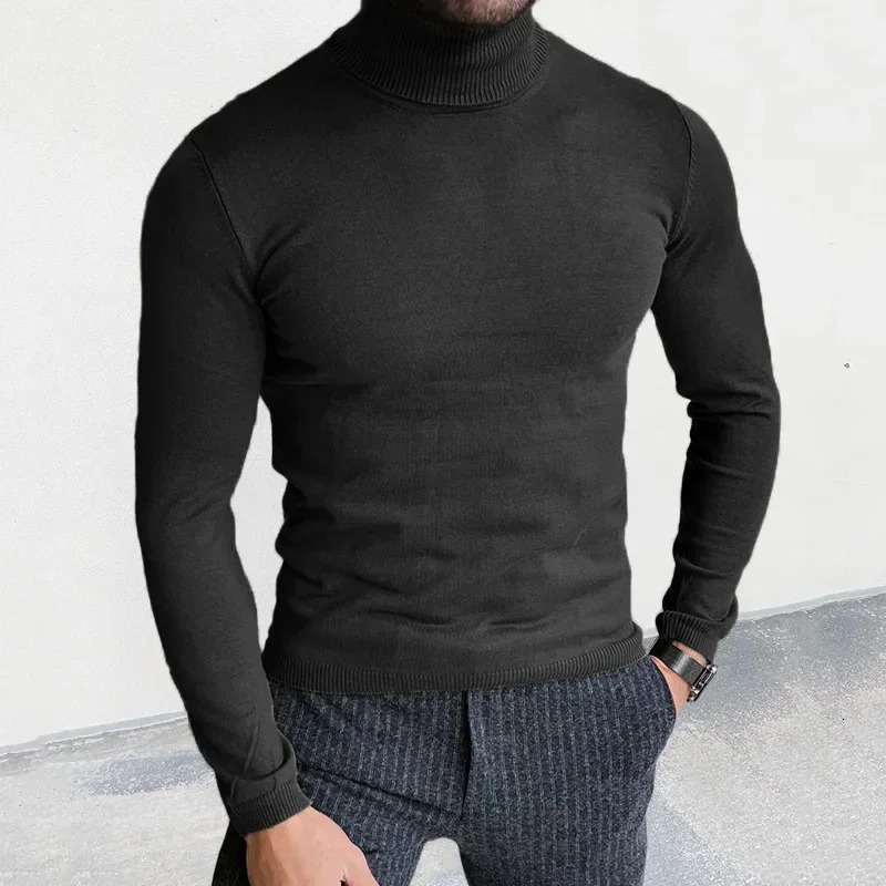 FallWinter Turtleneck Sweater Slim Fit Pullover Bottom Muscle Mens 241017