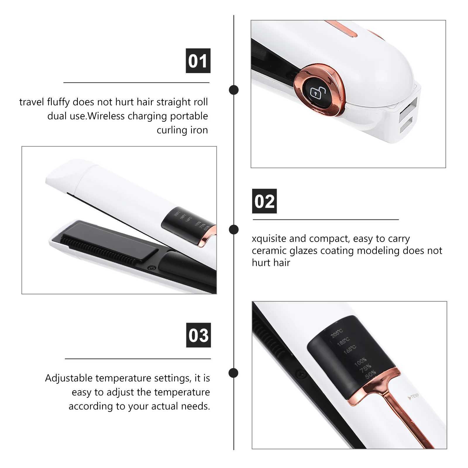 Hair Straightener Rollers Curling Iron Wand for Styling Tools Curler Major Wireless White TravelXJ241016