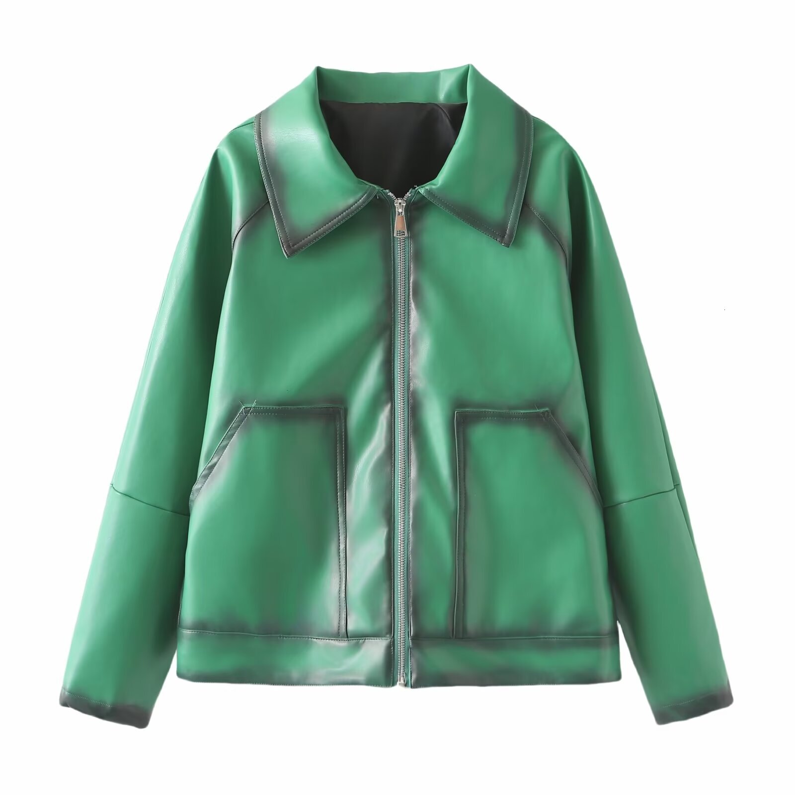 Leather Women's With Zipper Femme Jaqueta Green Long Sleeve Elegant Fashion 2024 Inszart Woman Jackets Coat