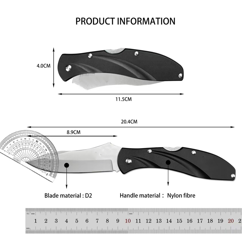 Portable Multifunctional Folding Knife with D2 Steel Blade, Nylon Fiber Handle High-Quality Survival EDC Hunting Tool for Outdoor Use - Models 15535, 