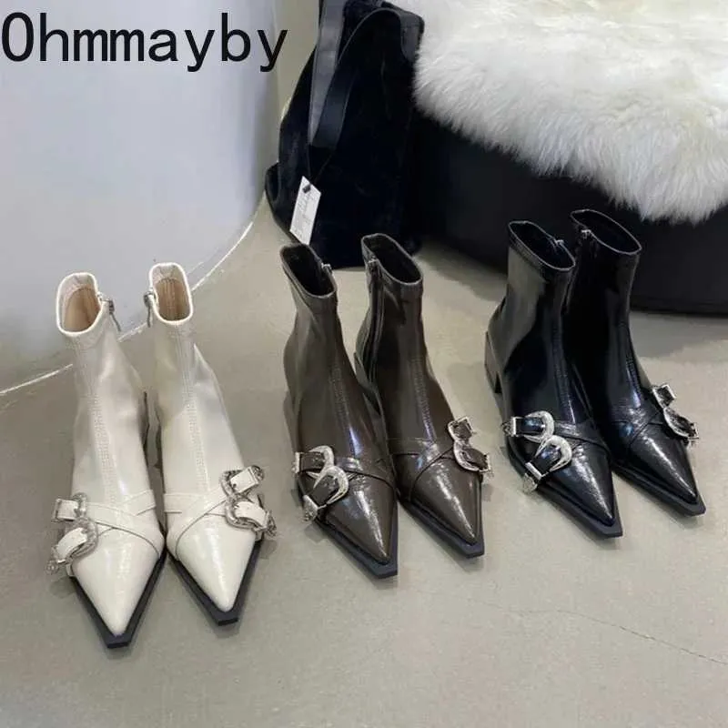 Designer Boot Pointed Toe Women Ankle Boots Fashion Thick Heel Slimming Short Booties Autumn Winter Female Shoesl486