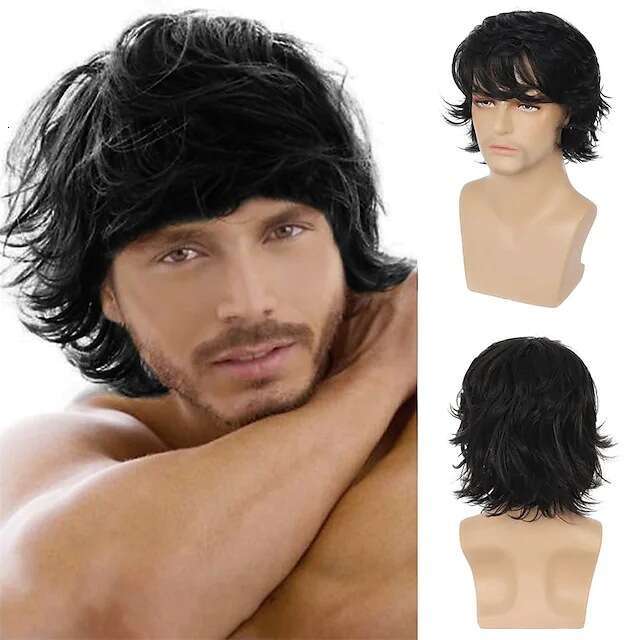 Wig Men's Headband Style Golden Upturned Short Curly Hair Slanted Bangs 12 Inches American And British Synthetic Wig