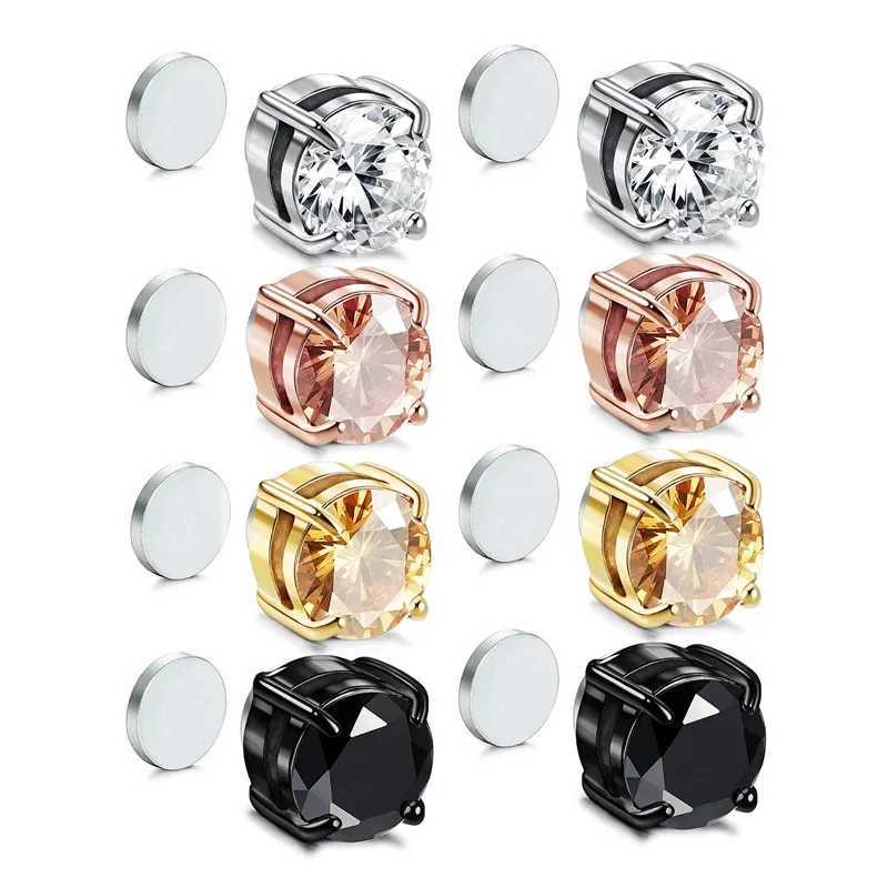 2024 Stainless Steel Non Perforated Magnetic Earrings Neutral CZ Magnetic Earclip Womens Punk Hip Hop Earring Set W241017