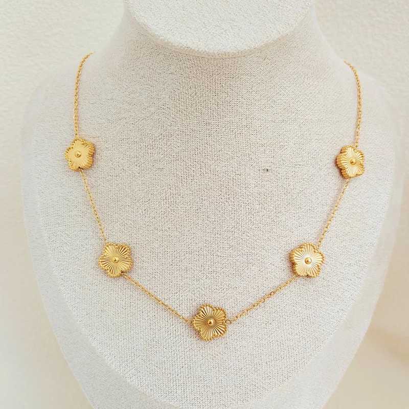 Earrings Necklace High quality stainless steel double-sided flower jewelry set 14k gold-plated clover necklace bracelet H241016