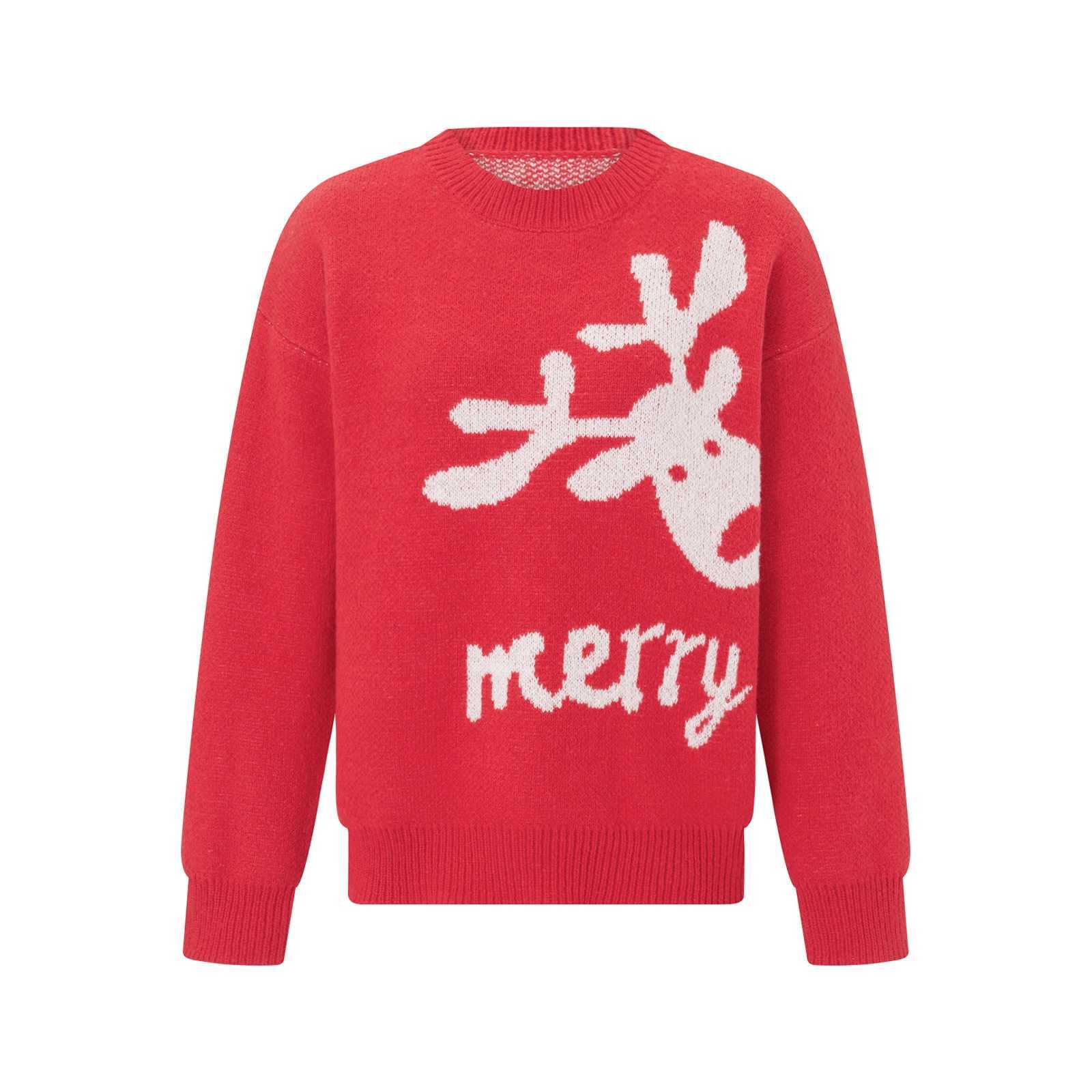Match Christmas sweater long sleeved crew neckline cartoon reindeer decal family sweater winter clothing W241015