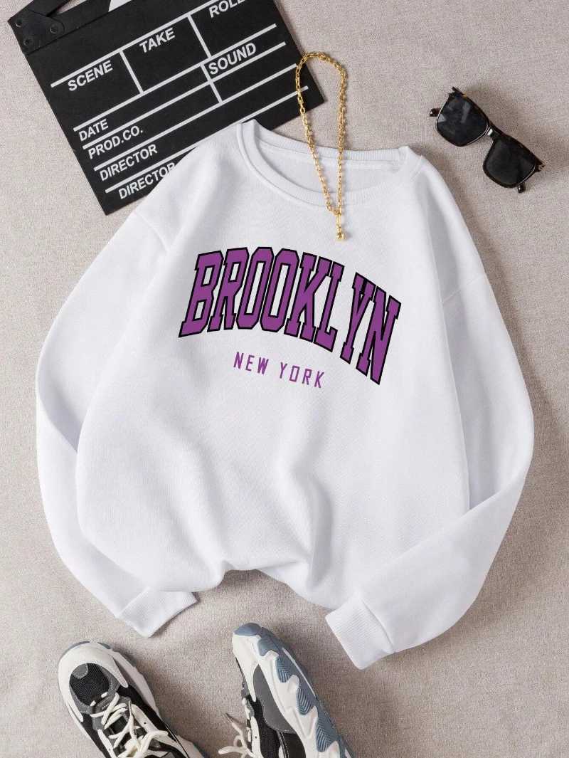 Fashion Woman Sweatshirts Brooklyn New York Letter Prints Pullover Casual O-Neck Long Sleeves Hoodie Warm Fleece Female ClothesX241016