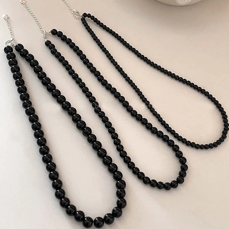 Vintage Strands Choker Necklace Black Pearls Simulated Pearl Jewelry Gift Women Unique Clavicle Chain y241010