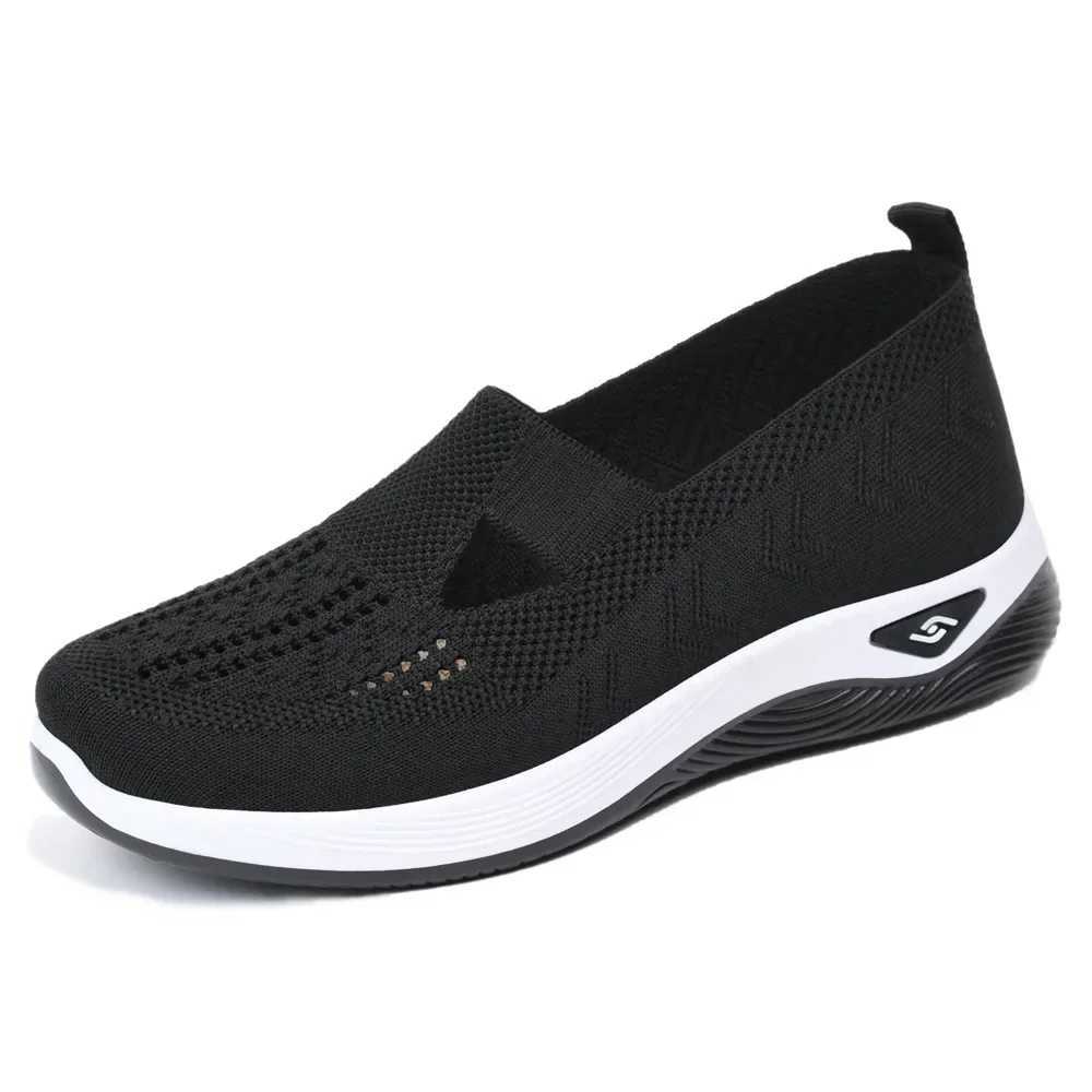 Womens new summer mesh shoes breathable sports shoes woven flat bottomed casual womens walking shoes Y241017