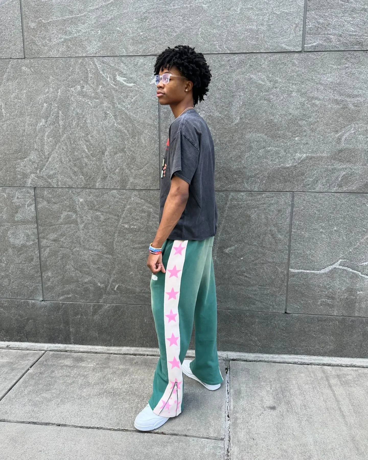 90S High Street Hip Hop Striped Side Zipper Elastic Waist Wide-Leg Pants Mens American Retro Fashion Trend Sweatpants 241017