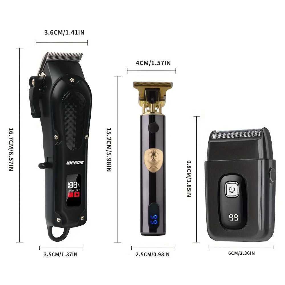 Exclusive Cool Black Mens 3-Piece Set Smart LCD Display Hair Clip+T-shaped Trimmer+Shaver USB Fast Charging W241017