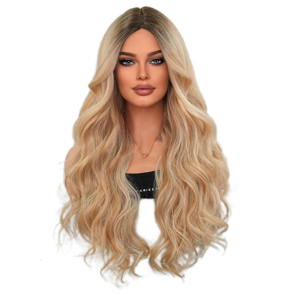|Multiple Options | Fashionable Women's Mid Split Gradient Long Curly Hair Set With Large Wave Synthetic Wig