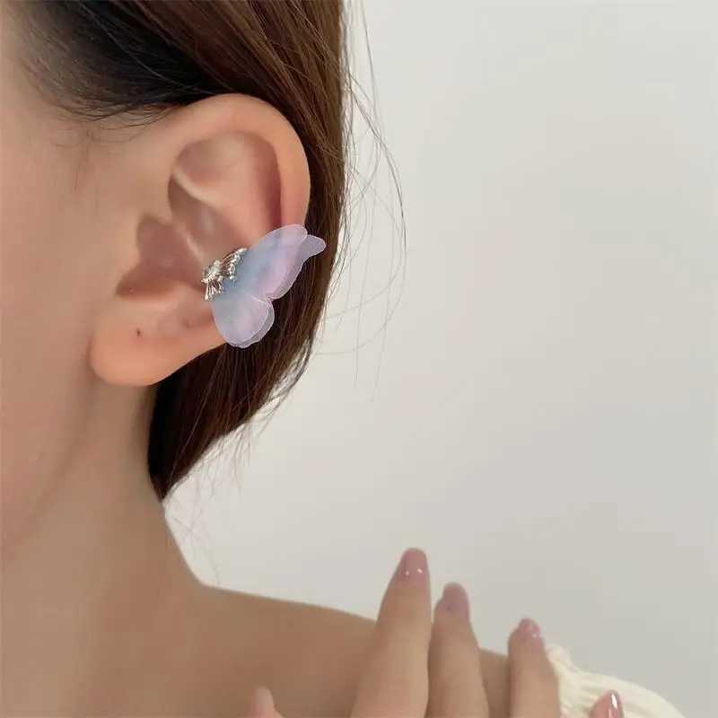 Exquisite blue chiffon butterfly clip earrings suitable for women non perforated bow knot zircon ear bone earrings fashionable jewelry party gifts W24