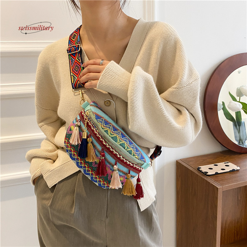 New Bohemian Ethnic Style Wide Strap Woven Versatile Tassel Bucket Oblique Straddle Single Shoulder Women's Bag #11 swissmilitary