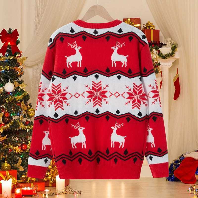 Christmas Mother and Daughter Sweater Snowflake Pattern Long Sleeve Pulling Flower Knitted Parachute Family Matching Clothing Children 2-6Y W241015