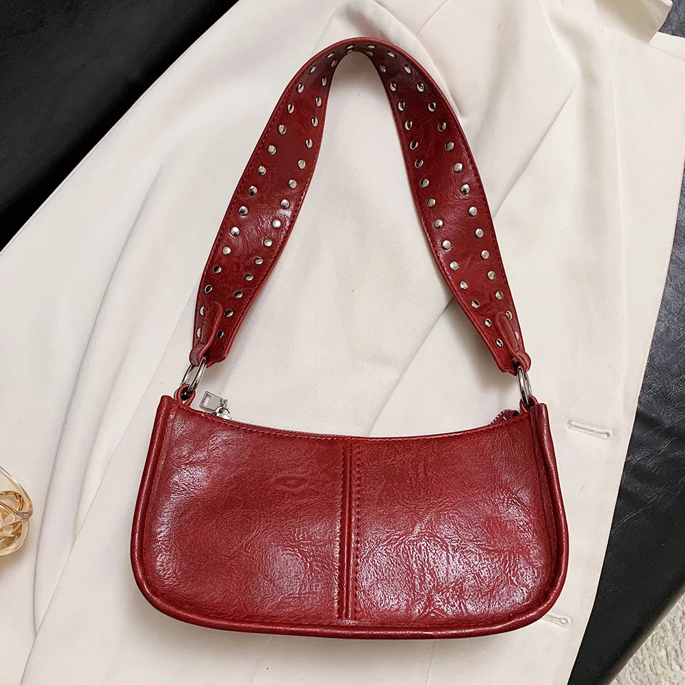 Y2K Red Shoulder Bag Women Vintage Underarm Crossbody Bag TLXT Ladies PU Leather Retro Tote Bags Underarm Satchel Bag Handbag Purse Gift for Women