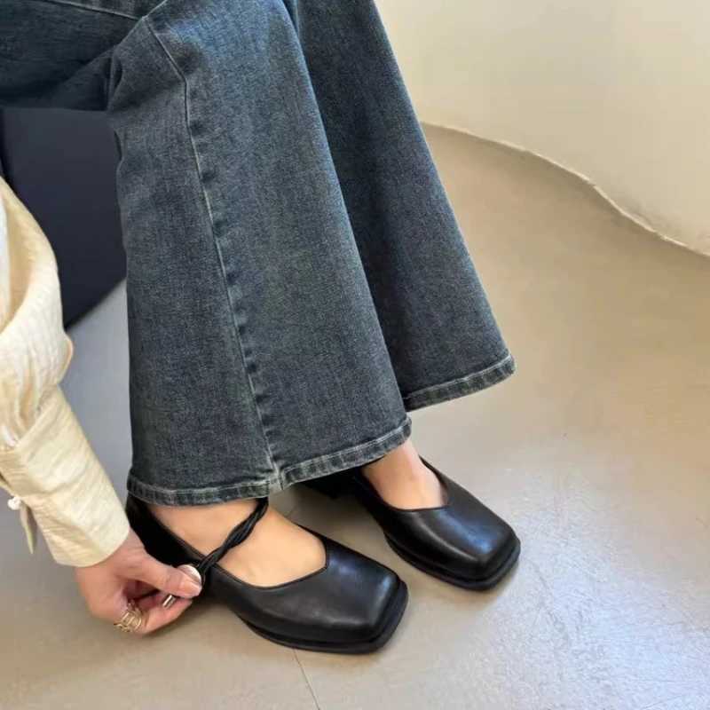 2024 Mary Jane Womens Shoes Spring Autumn Comfortable Womens Single High Heels Retro Middle High Heels Zapatos De Mujer Y241017