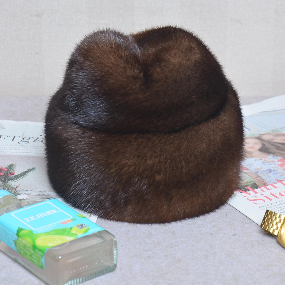 Men Mink Fur Hat Fashion Mens Real Mink Fur Cap Winter Warm Top Hat Headgear Beanie Beret Natural Real Mink Fur Cap For Men 241009