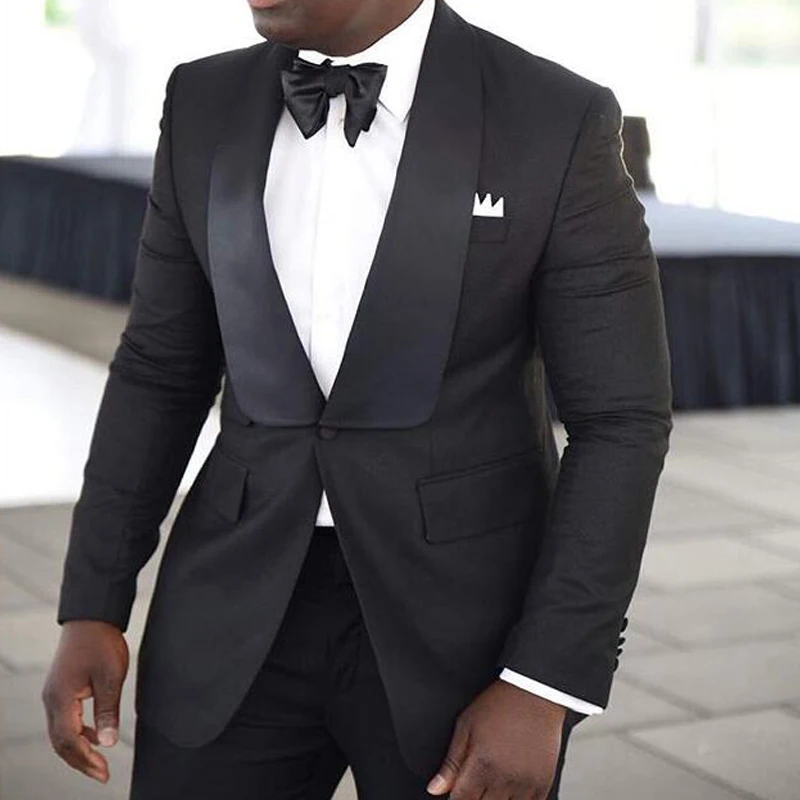 Black Formal Wedding Groom Tuxedo Slim Fit Business Mens Suits 2 Piece Custom Male Fashion African Jacket with Pants 2024