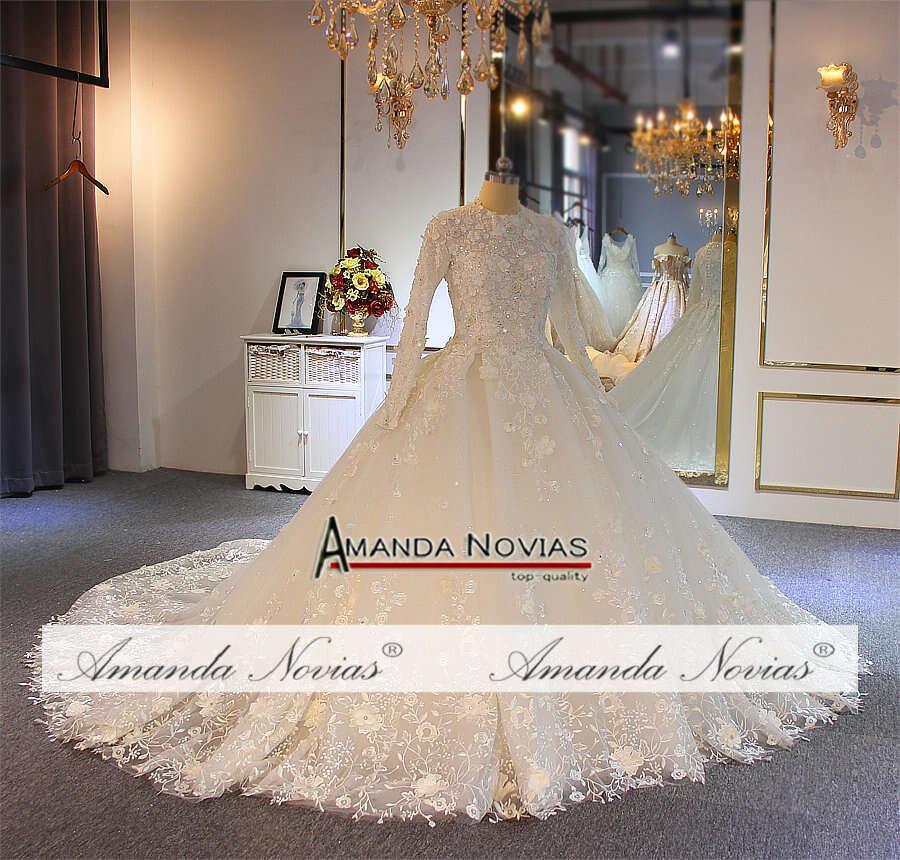 Downs Muslim Wedding With wers Full Lace Bridal Dress
