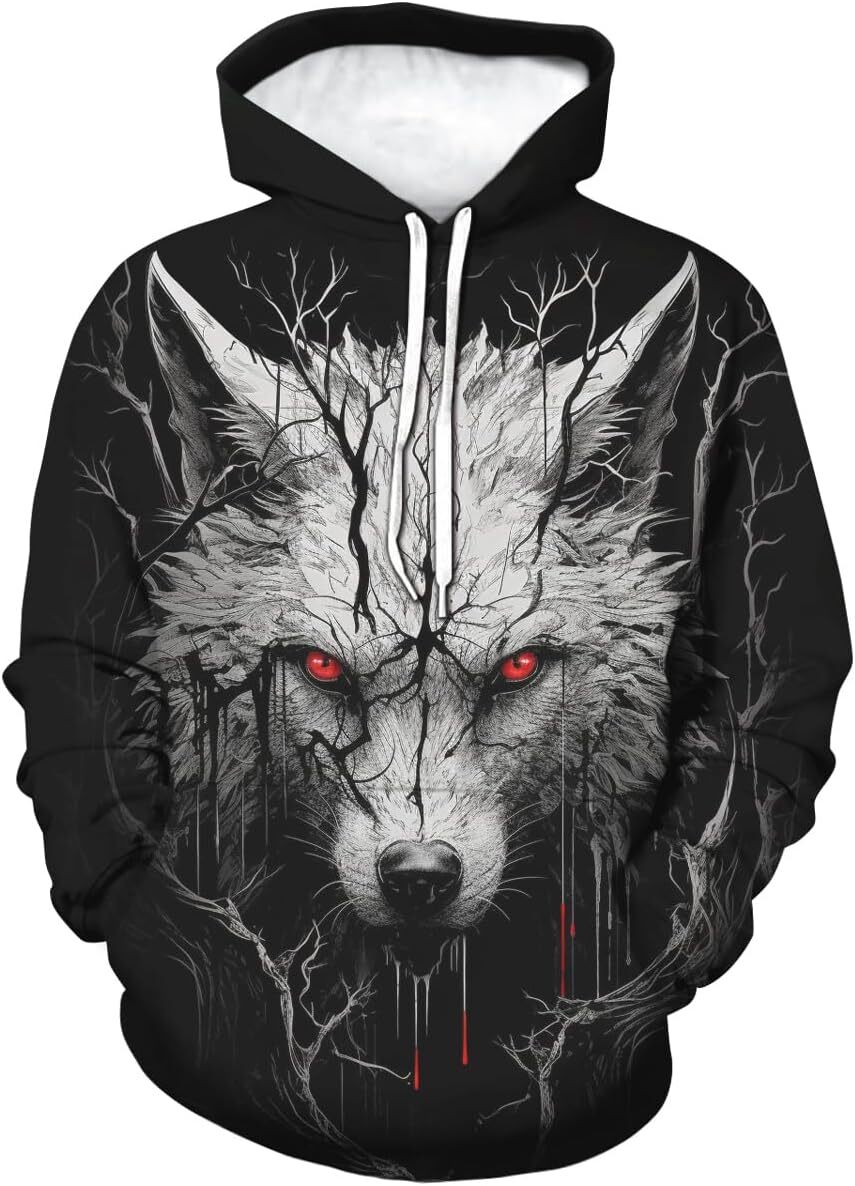 Hoodie for Mens Womens Mens Novelty Wolf Graphic Hoodies 3D Print Animal Fashion Pocket Graphic Hoodies sweatshirt Pullover Long Sleeve cool