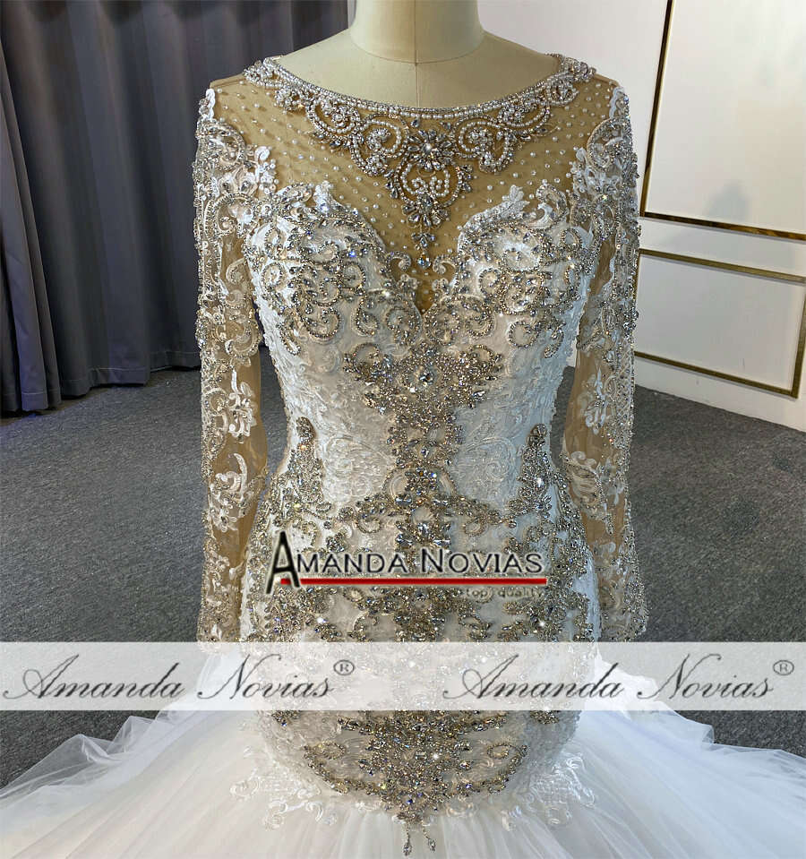 Heavy beading mermaid wedding dress with long train