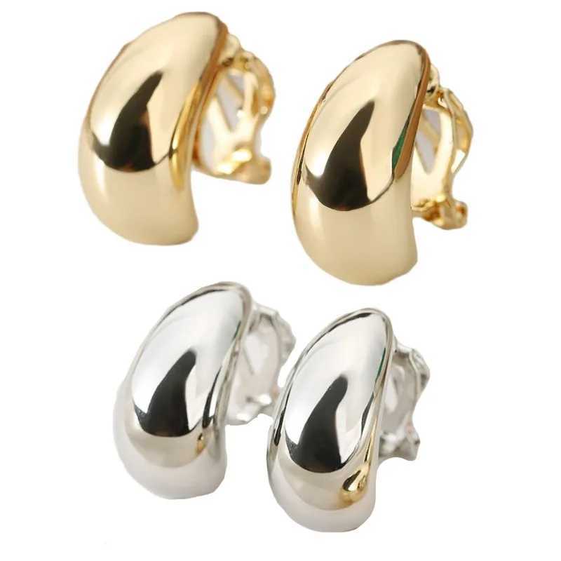 Smooth metal block earrings suitable for women gold silver geometric round water droplets clip on earrings punk party jewelry W241017