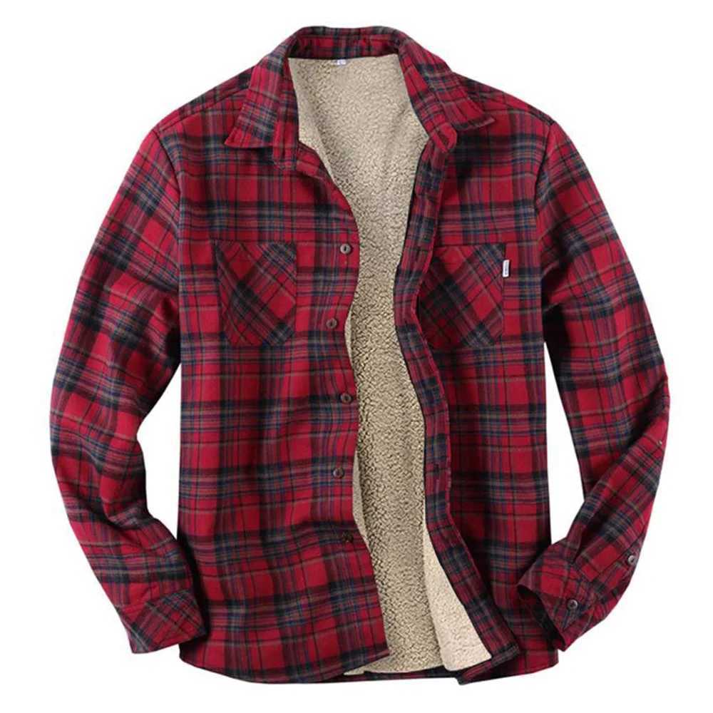 Casual camisas de hombre Winter Thick Plaid Shirts For Men Long Sleeve Sherpa Lined Shirt Fleece Jacket LX241017
