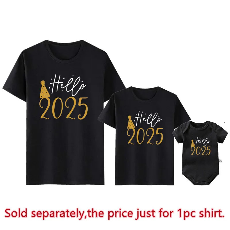 Hello 2025 Family Matching Outfits Cotton Mother Father and Daughter Son Kids Tshirts Baby Romper Look Years Clothes 241017