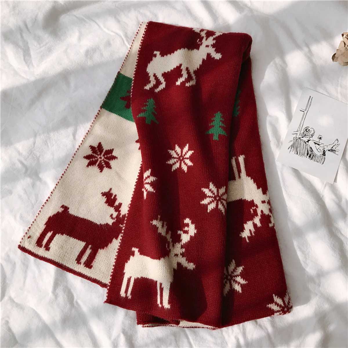 New Red Deer Knitted Scarf Christmas Warm Shawl Suitable for Ten Thousand Section Long Packaging Fashion Womens Cape Town Knitted Cotton Collar X24101