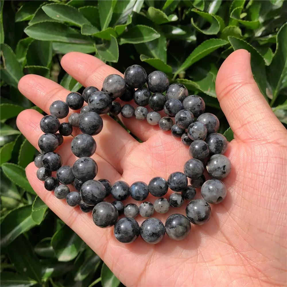 1 Fengbaowu Natural Stone Larvikite Bracelet Black Moonstone Round Beads Crystal Treatment Stone Jewelry Gift 241017