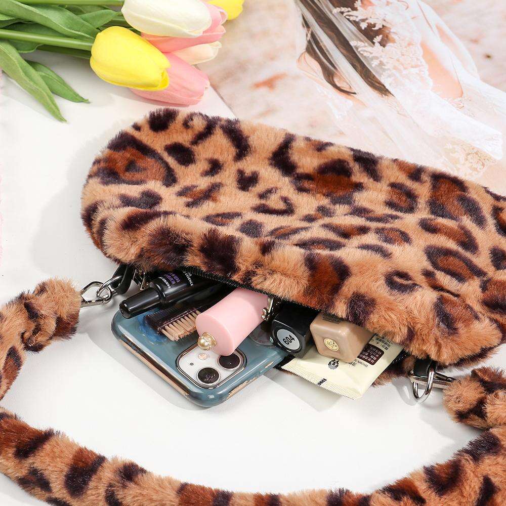 Casual Women's Handbags Underarm Leopard Plush Shoulder Animal Print Bag Messenger Crossbody Bags