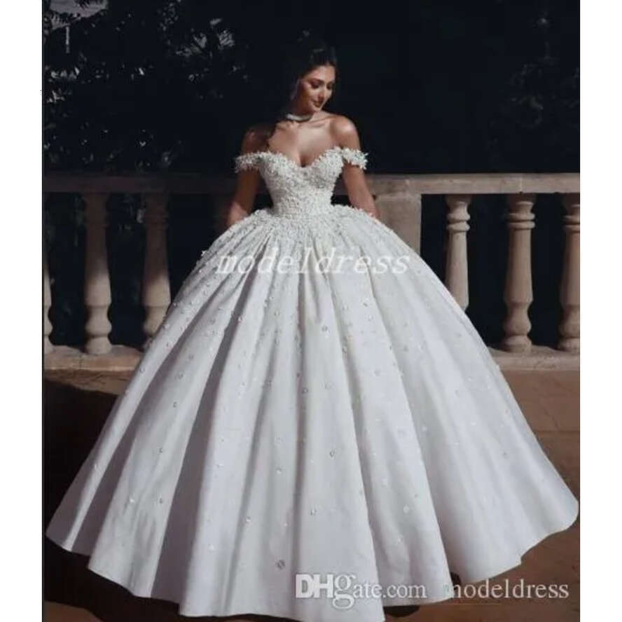 Arabric Wedding Princess Ball Dresses Off Shoulder Or Length Wers Beads Church Garden Bridal Gown Plus Size Vestido De Novia