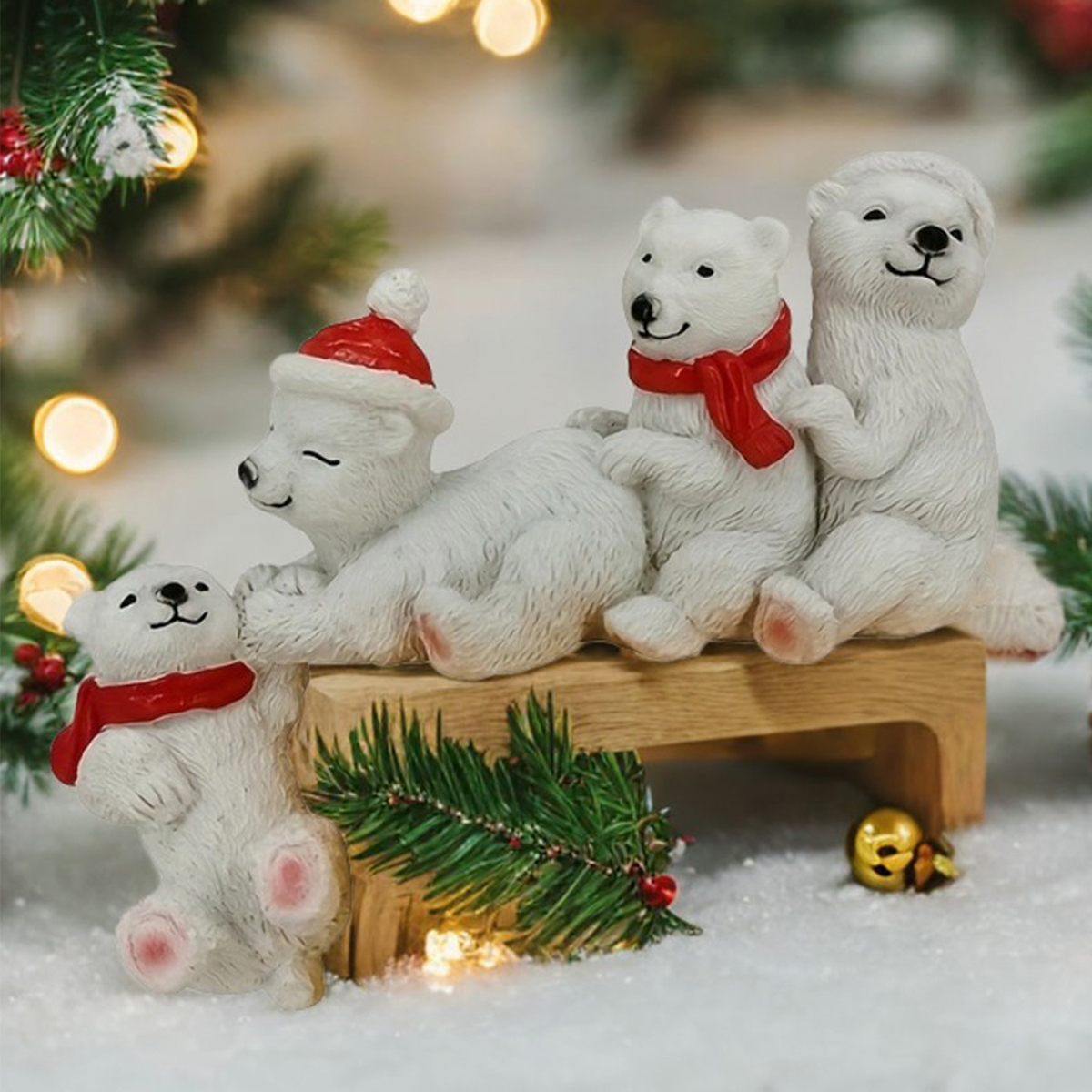 Christmas resin statue help handmade sculpture caretaker white bear shelf decoration holiday desktop decoration