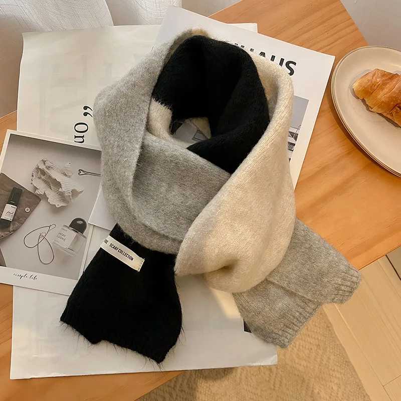 Korean style winter warm wool scarf for tattoo design striped elastic knitted scarf Fem Bandana thick collar shawl X241017