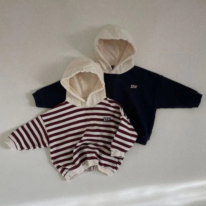 Spring Baby Boy Striped Hooded Sweatshirt Toddler Children Girls Autumn Cotton Top Clothes Patchwork Tops Kids Hoodies Outerwear 241017