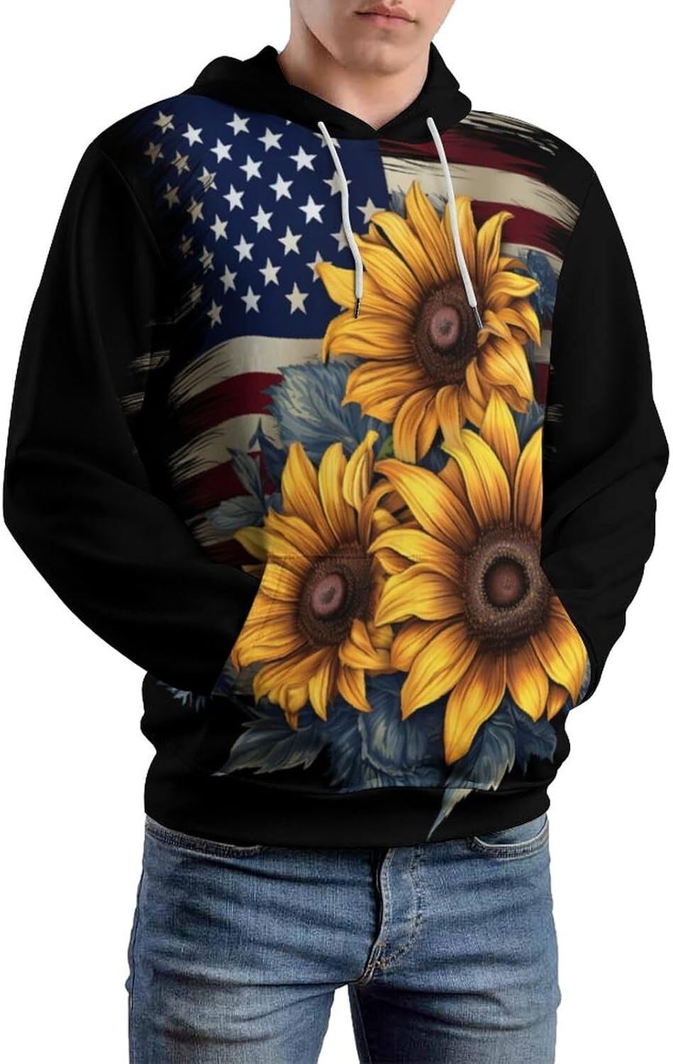 Hoodie for Mens Womens Funny American Us Flag Hoodie Novelty Tie Dyed Long Sleeve Sweatshirt Hoodies Pocket Graphic Hoodies sweatshirt Pullover Long S