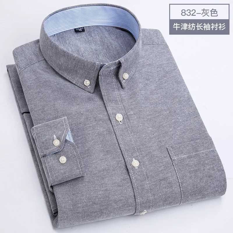 Mens long sleeved plain weave shirt autumn and winter cotton Oxford fabric slim business casual clothing slim high quality X250324