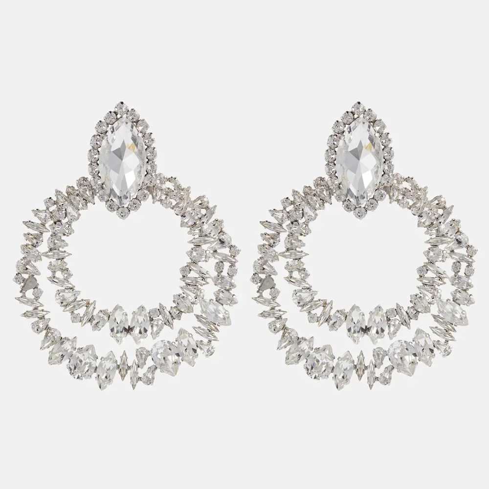 Fashionable Geometric Clip Earrings Bridal Non Perforated Accessories Elegant Ladies Large Water Diamond Rings Earrings Wedding Jewelry W241017
