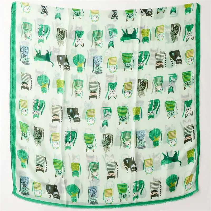 2023 Autumn Cute Cartoon Cat Pattern Adhesive Shawl Womens High Quality Soft Packaging Pashmina Stole Bufandas Muslim Headscarf 180 * 90cm X241017