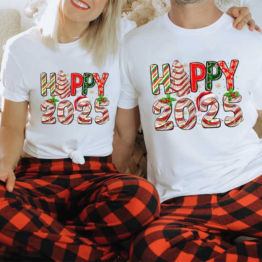 Happy Christmas 2025 family matching tshirts parents children teens baby bodysuits Christmas and New Year party shirt set W241015