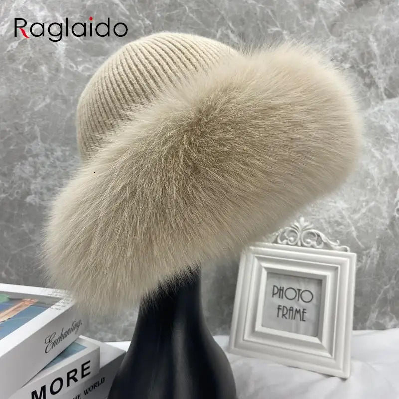 Stylish Beanie Hats for Women Winter Warm Fluffy Bone Cap Soft Outdoor Thick Natural Fox Fur Hat Female Dome Hats 241009