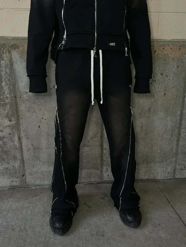 Y2K Retro Zipper Decoration Sweatpants Streetwear Baggy Casual Pants Men Women Harajuku Hip Hop Vintage Jogging Trousers 241017
