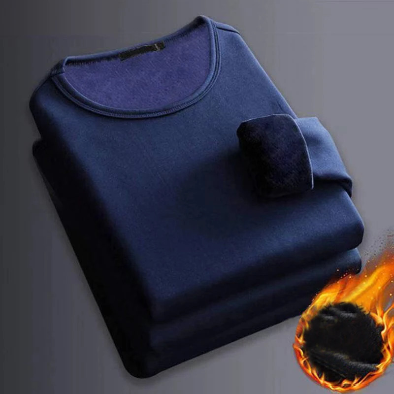 Epligg Mens Long-sleeved Winter Thermal Underwear Plus Velvet Padded T-shirt Slim Solid Color O-Neck Bottoming Shirt 241017
