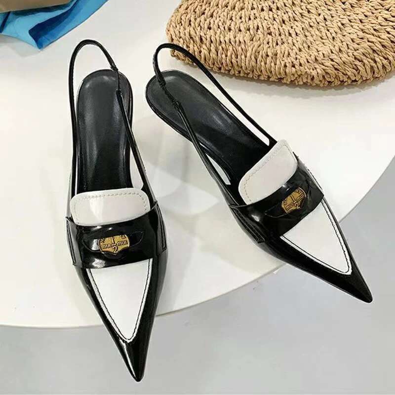 Women High Heel Low Heels Metal Decor Mixed Colors Sandals Designer Brand Retro Shoes for Female