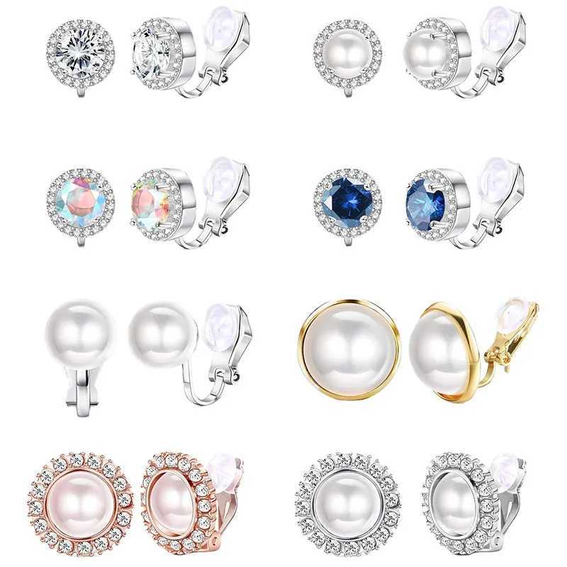 1 pair of candy colored geometric zircon pearl earrings European earrings Womens earrings clip fake perforated earrings W241017