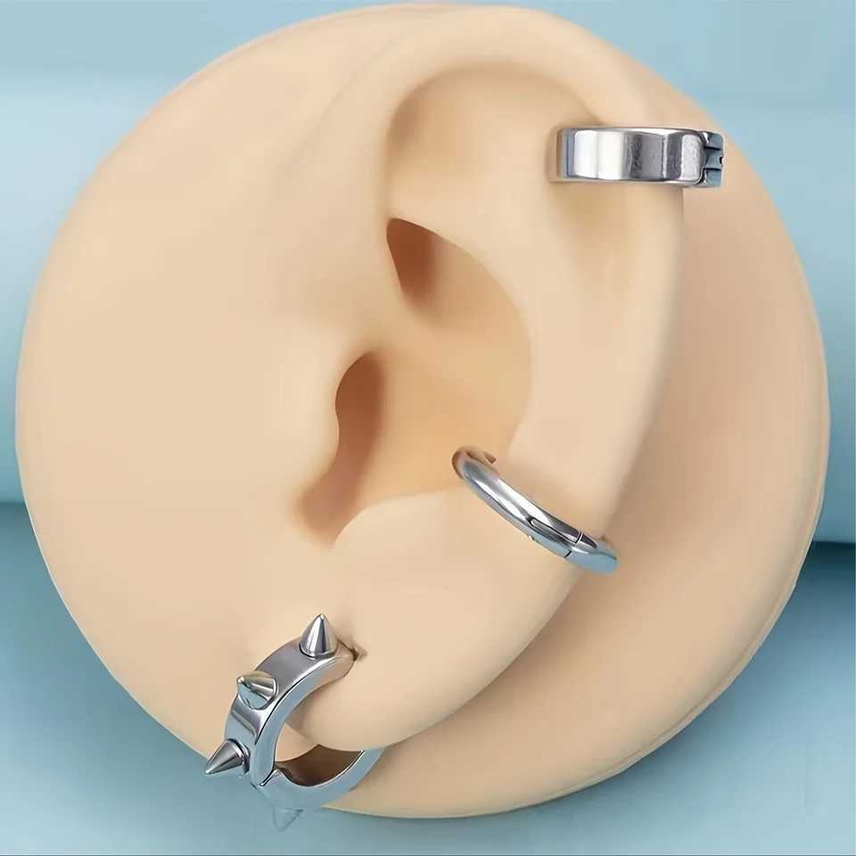 1 pair of stainless steel ear clip earrings suitable for women men non perforated earrings cuffs retro punk earrings W241017