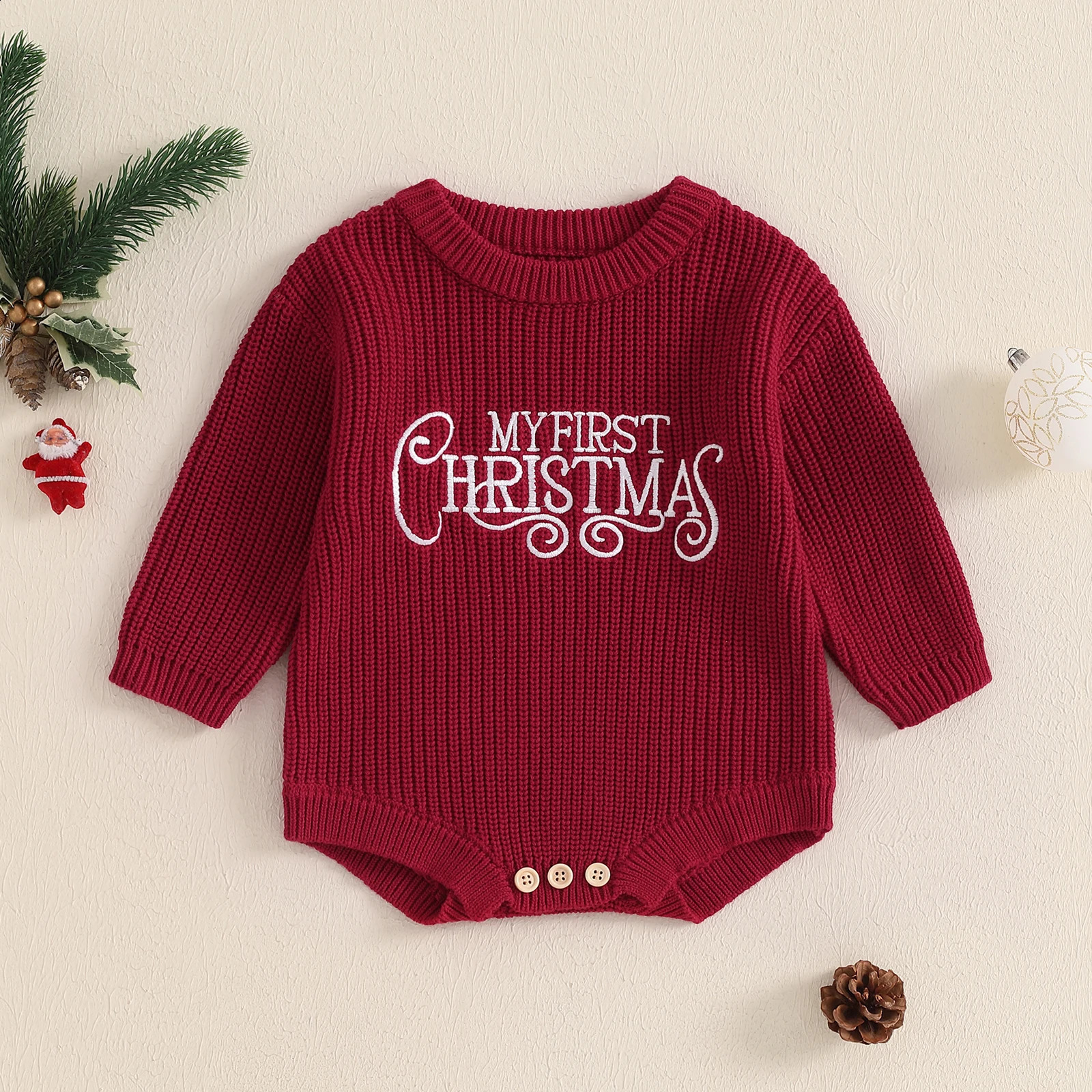 MISOWMNJOY Christmas Baby Knitted Romper Winter Warm born Sweater Bodysuits Letter Embroidery Long Sleeve Girls Boys Knitwear 241017