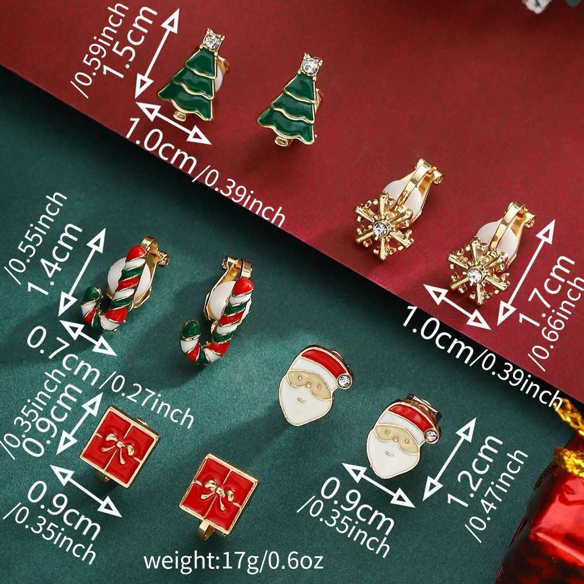 5 pairs/set of womens earrings cute Christmas tree snowflakes Krutch Santa Claus earrings girls Christmas party jewelry gifts W241017
